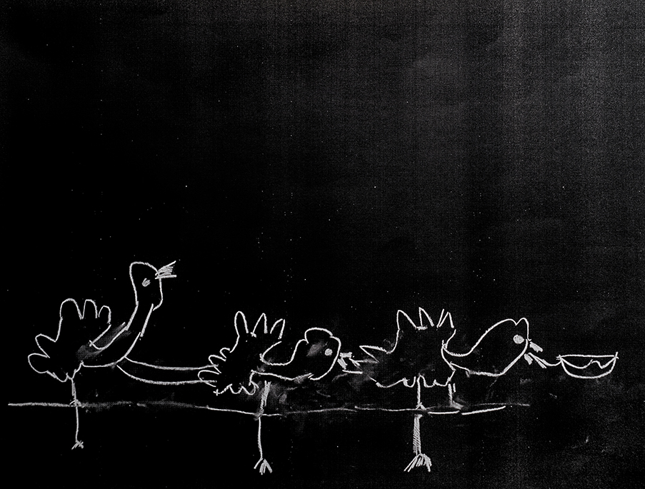 White pastel drawing of chickens by Bethan Kendrick